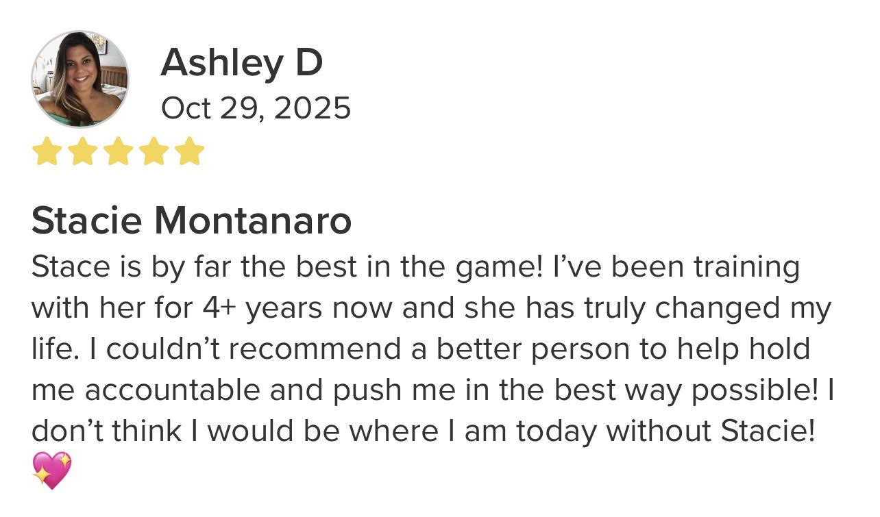 stacie's client ashley's fitness training testimonial