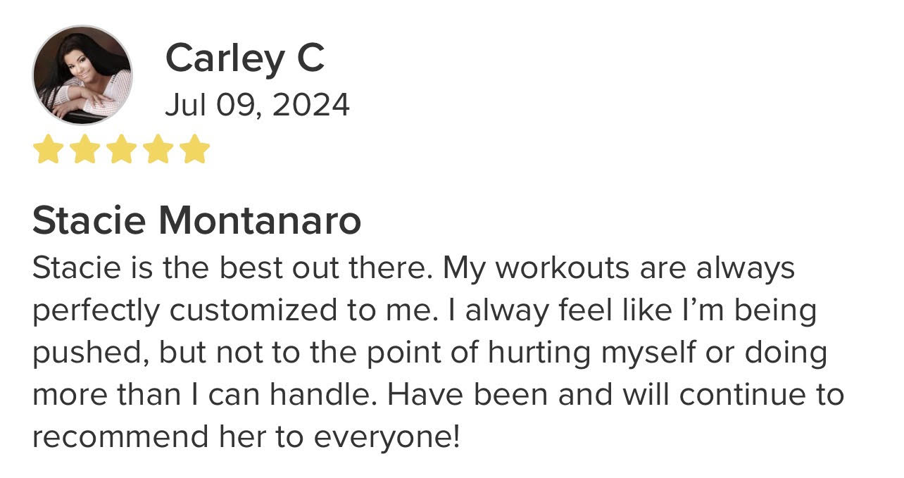 stacie's client carley's personal fitness training testimonial